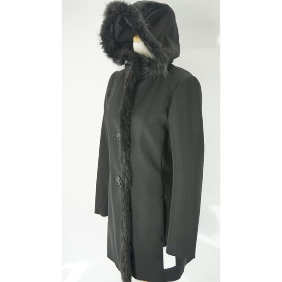 Prada Black Fur Trim Hooded Women's Trench Coat Size 40 EU 4 US New $2375 Italy - Picture 3 of 11